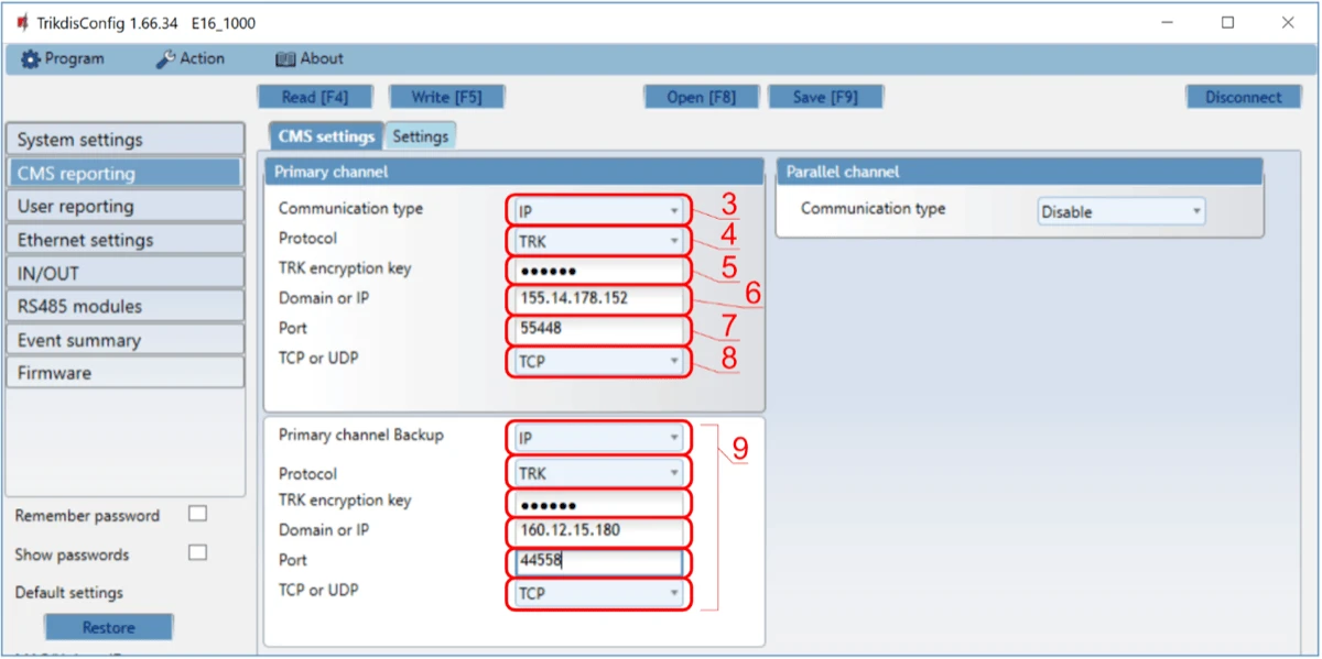 E16 CMS reporting settings