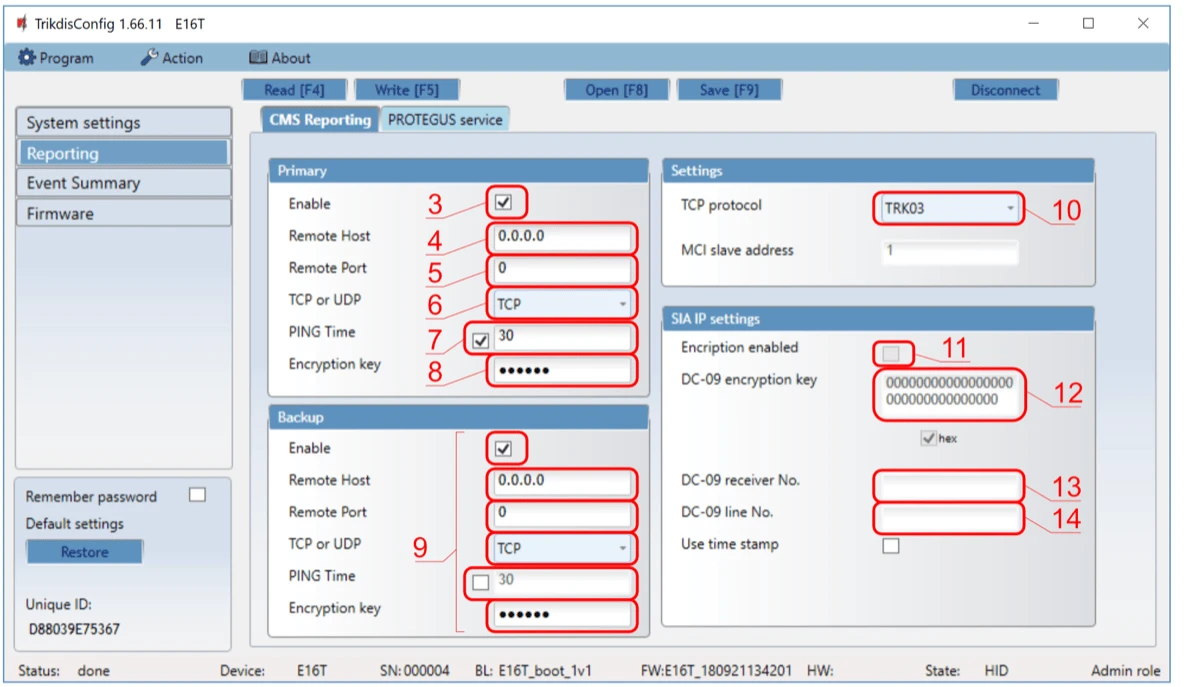 E16T CMS reporting settings
