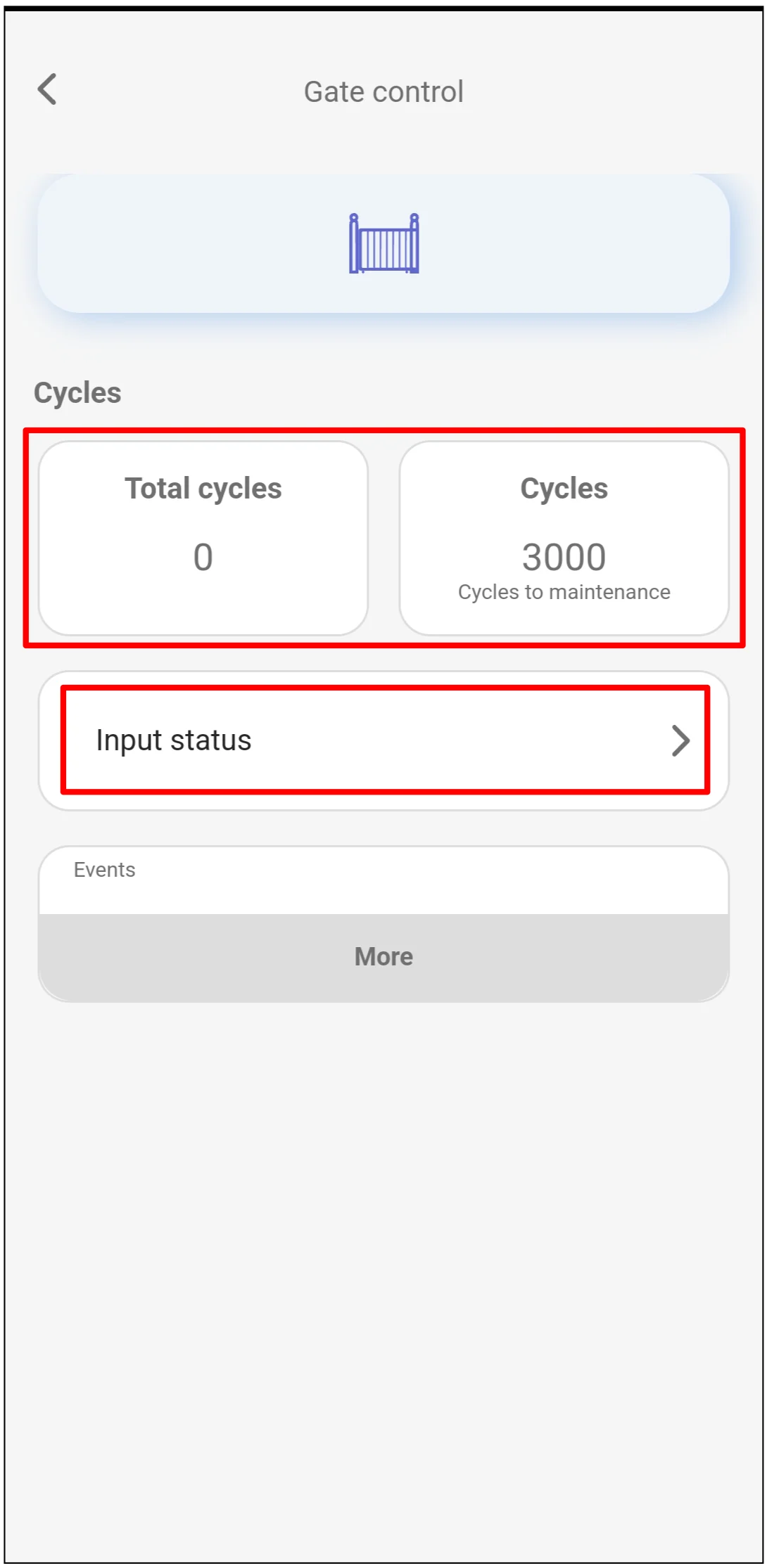 Protegus2 gate cycles and input status screen