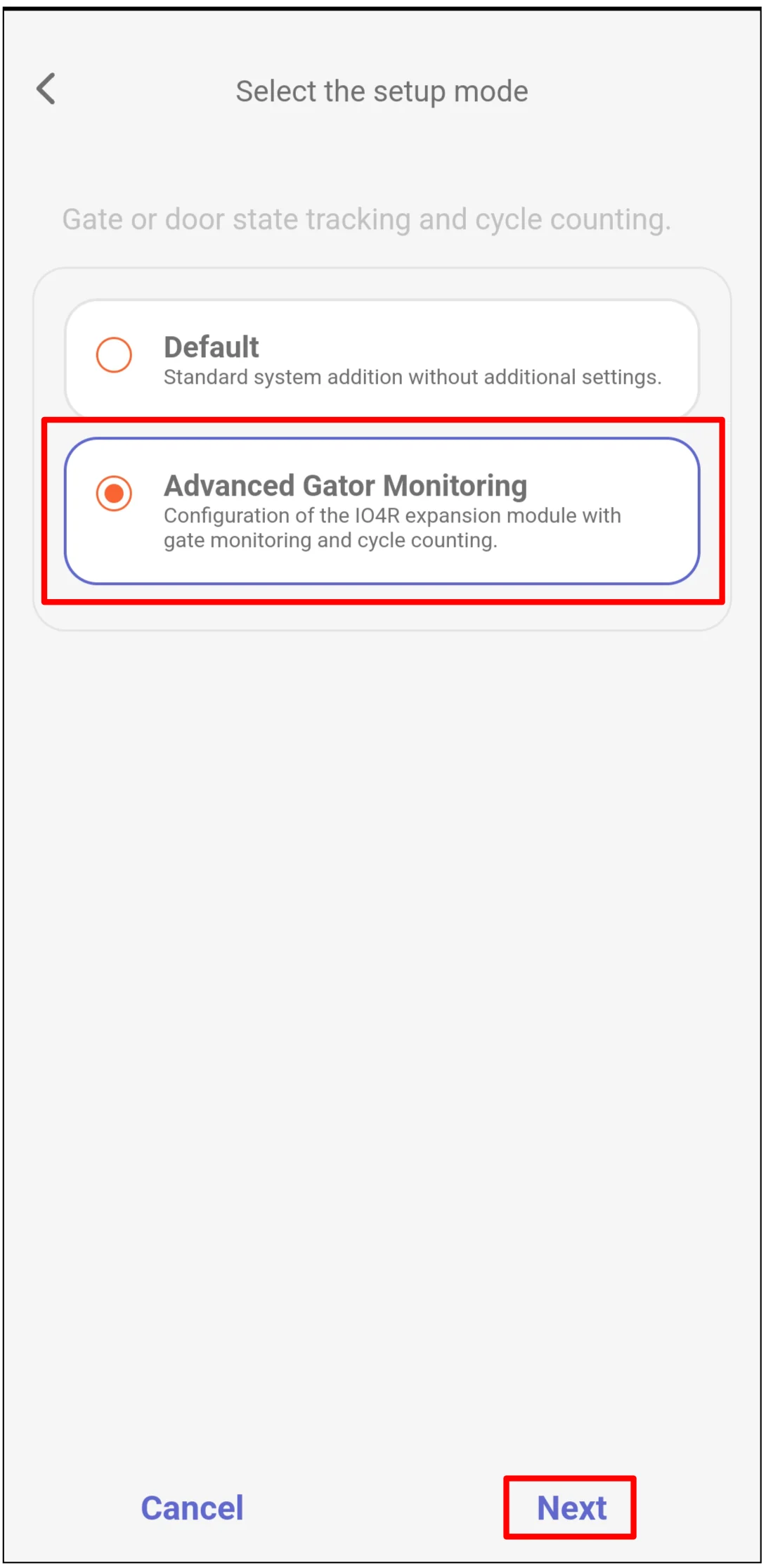 Protegus2 Advanced Gator Monitoring selection