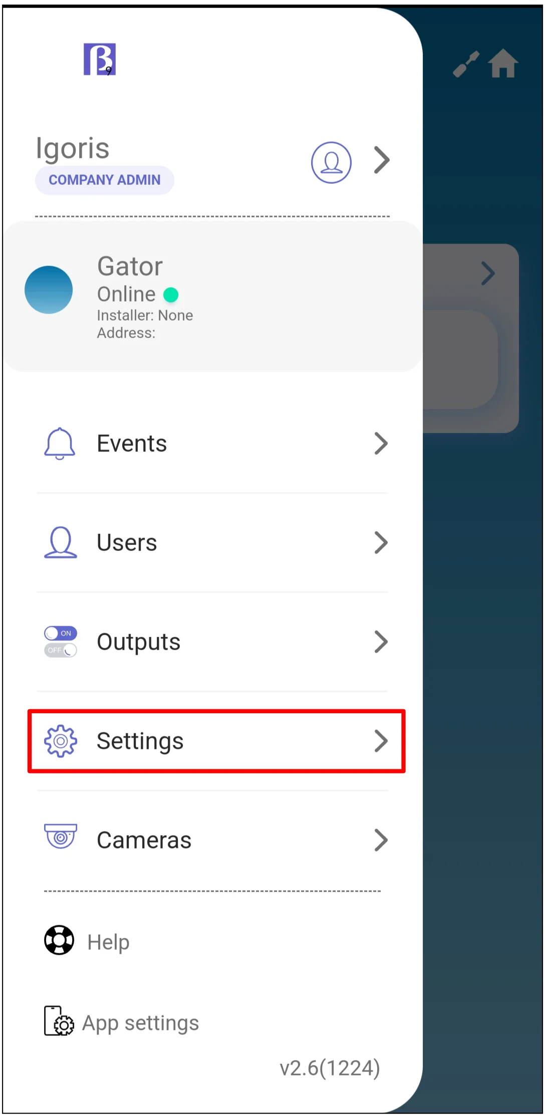 Protegus2 Settings menu item