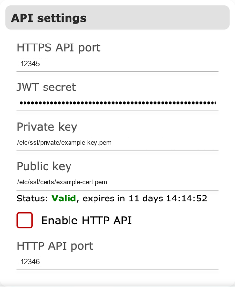 General tab API settings section