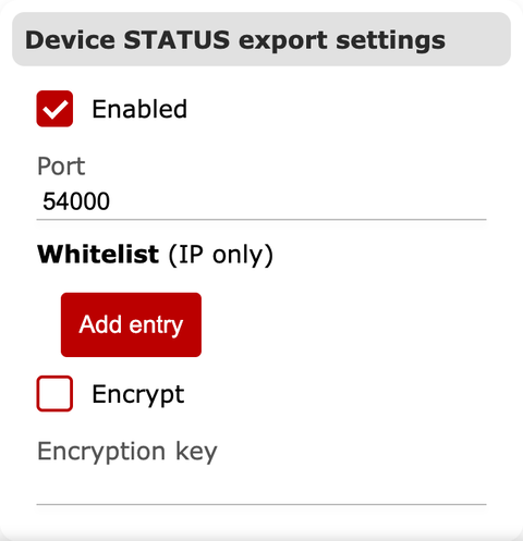 General tab Device STATUS export settings section