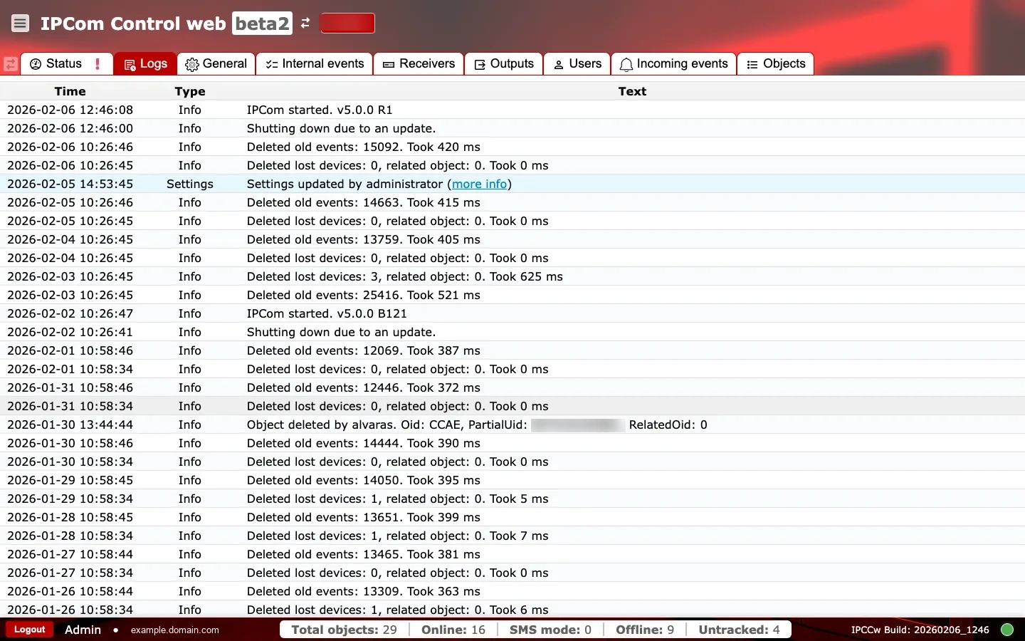 Logs tab full-screen view