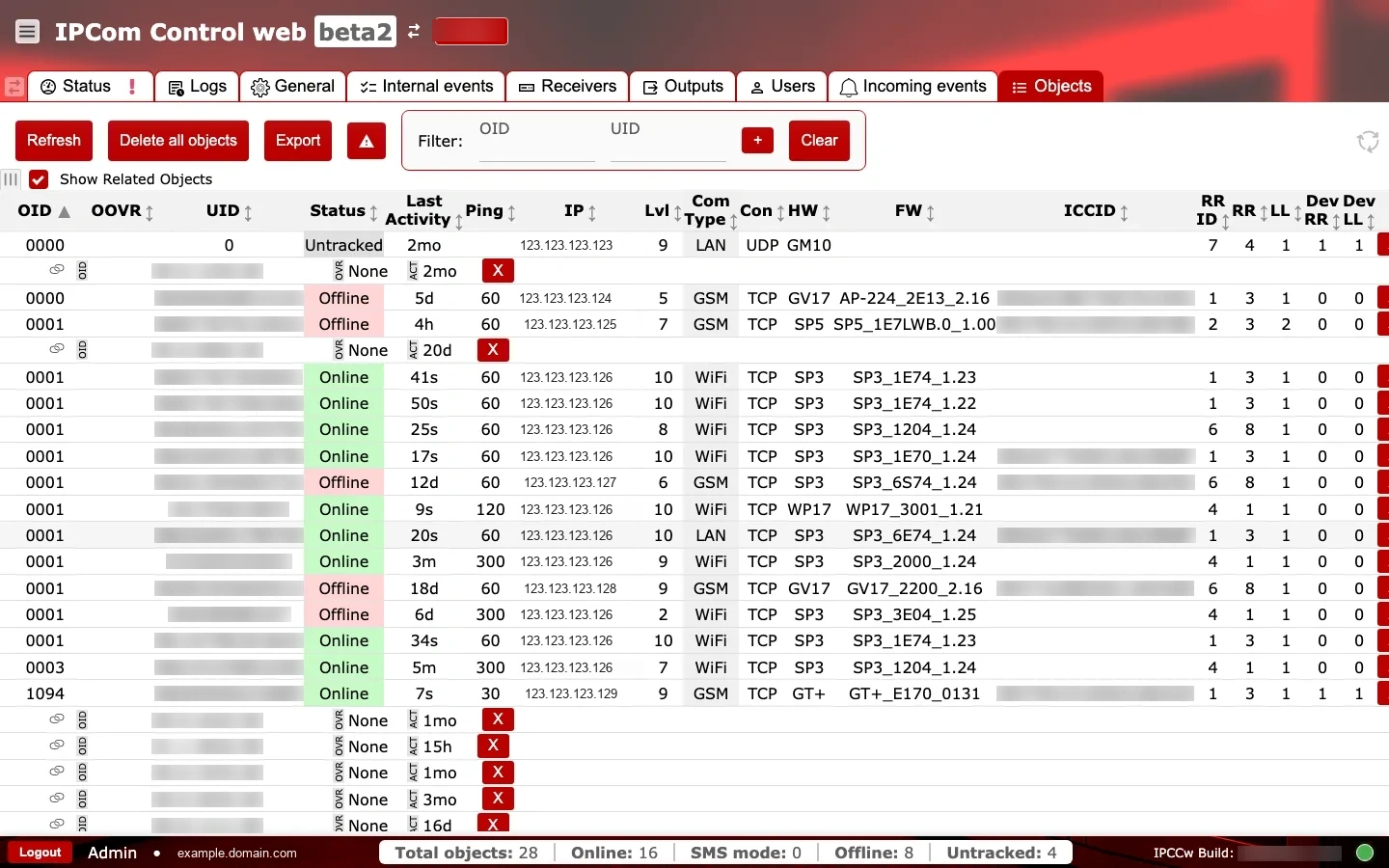 Objects tab full-screen view