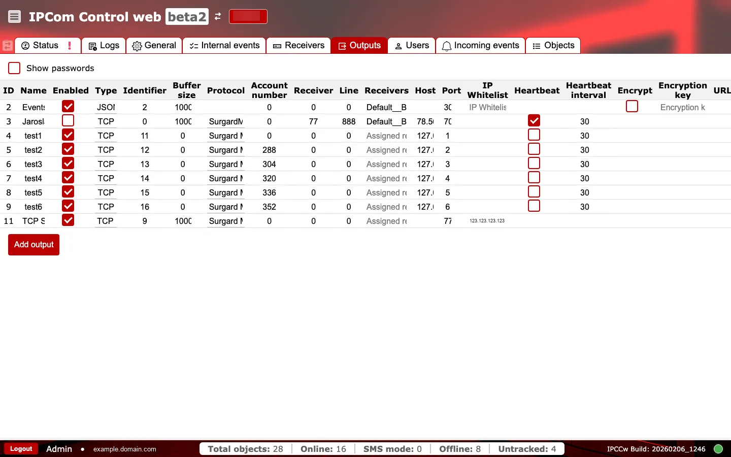 Outputs tab full-screen view