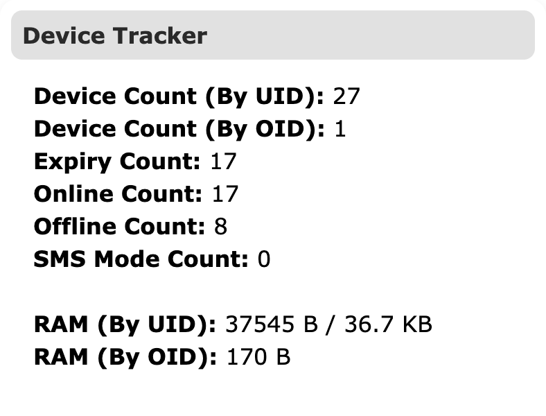 Status tab Device Tracker section