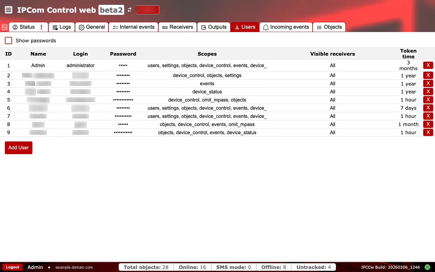 Users tab full-screen view