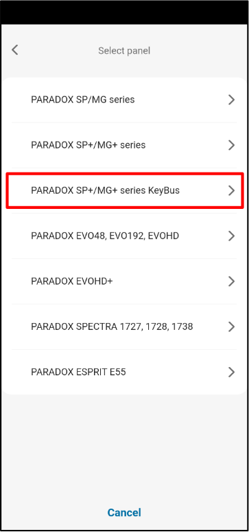 Seleccionar Paradox KeyBus