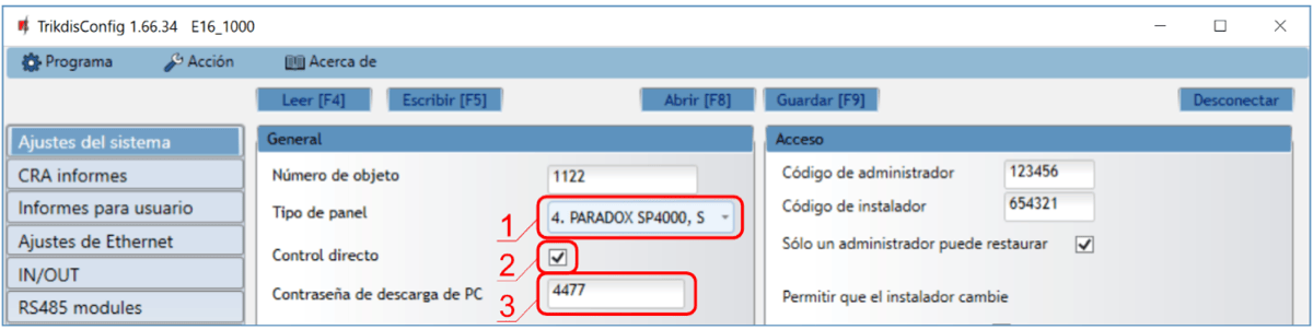Ajustes del sistema E16