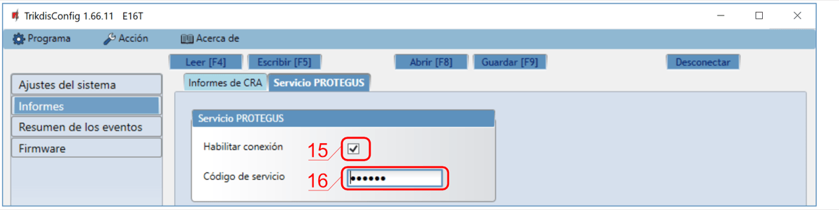 Diagrama de conexión del panel E16T