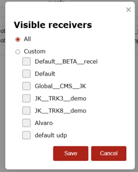 Paso para crear usuario en la pestaña Usuarios: configurar receptores visibles