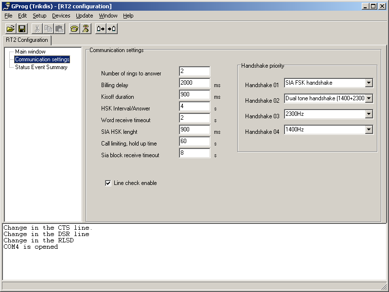 GProg2 Communication settings