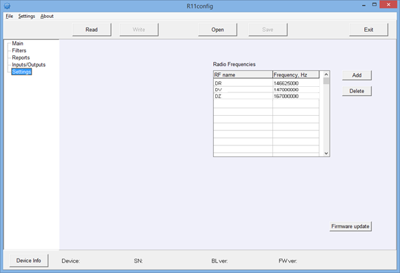 Tabla de eventos R11config
