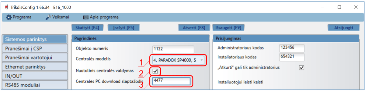 E16 sistemos parinktys