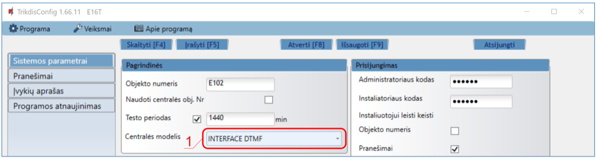 E16T sistemos parametrai