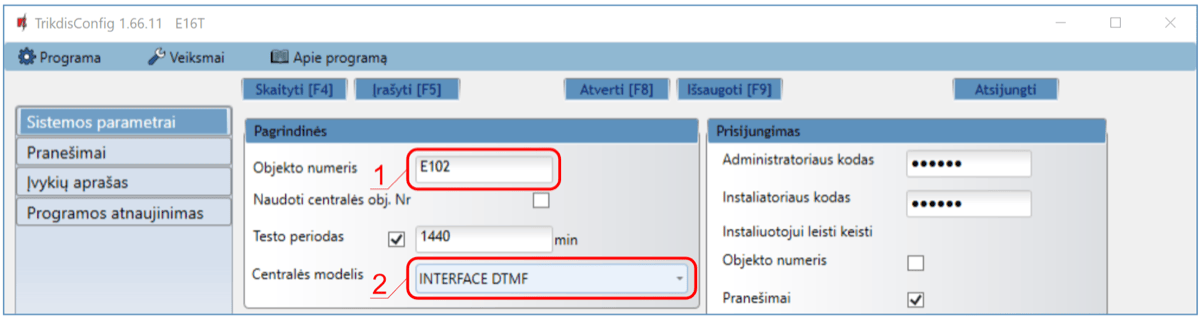 E16T CSP sistemos parametrai