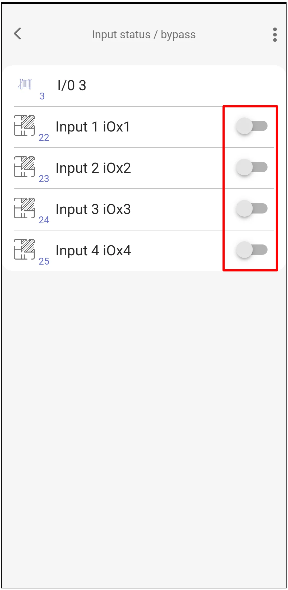 Protegus2 Input status bypass ekranas